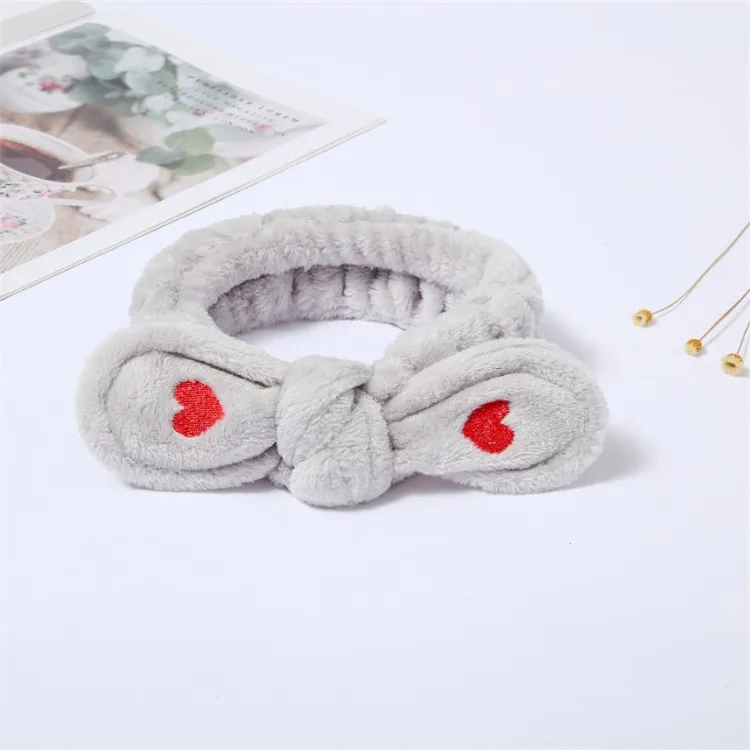 

Wholesale Korean Love Embroidery Bow Flannel Hair Band Wash Face Make Up Accessories Custom Logo