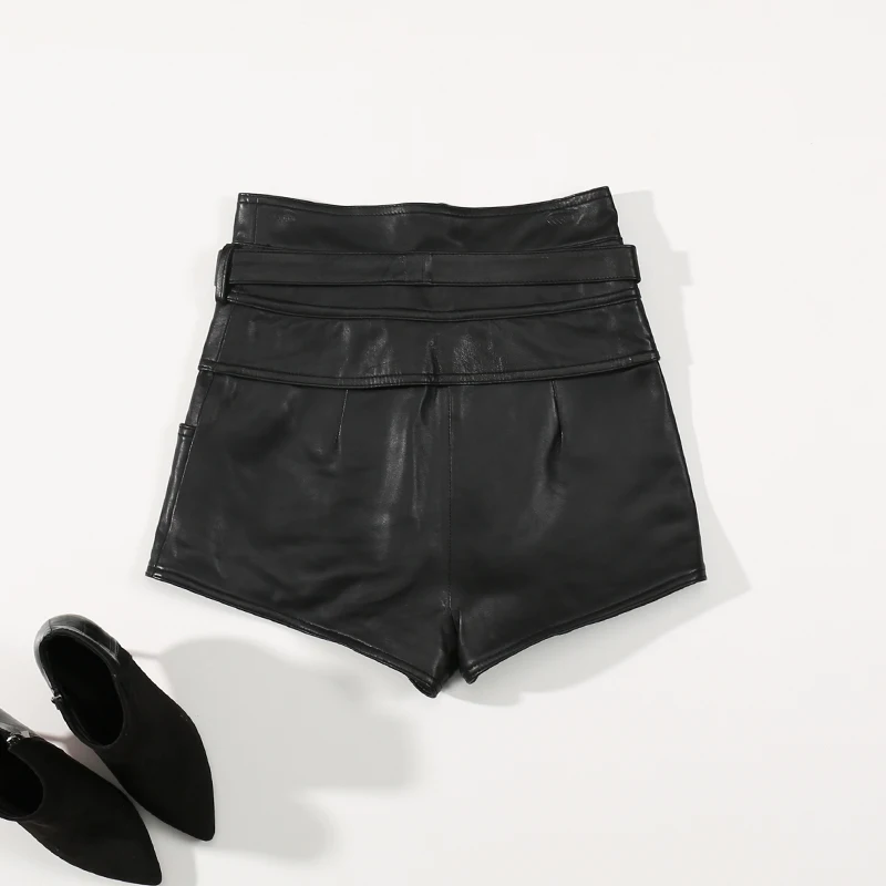 Женские повседневные шорты из натуральной кожи черные винтажные на молнии с