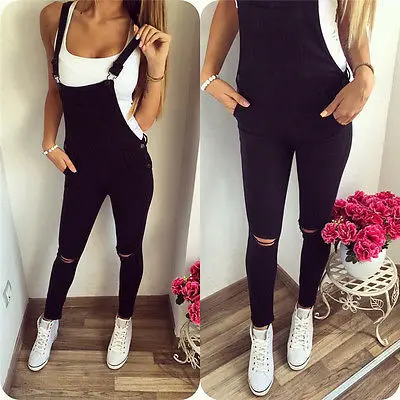 

New Fashion Women Black casual Jeans BIB Pants Overalls Straps Jumpsuit RompersTrousers US