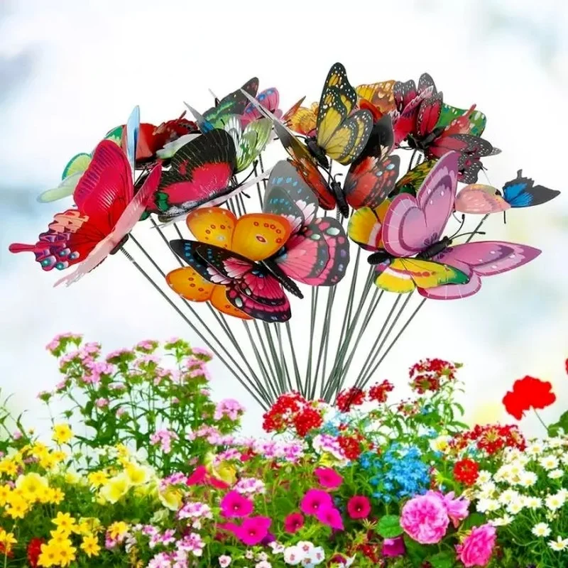 

10pc Simulation Yard Butterflys Stakes Colorful Fake Whimsical Butterfly for Flower Pots Planter Ornaments Yard Patio Decoration