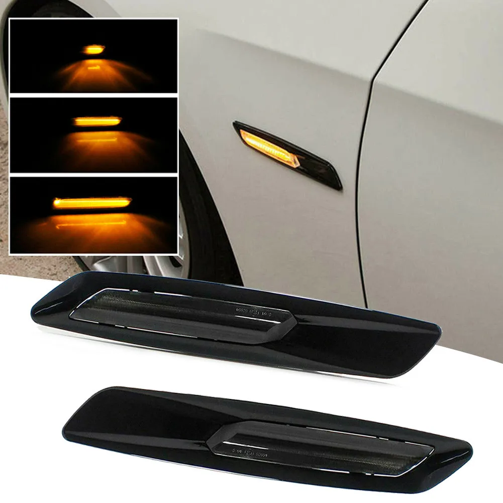 

2pcs Side Marker Lights Accessory Amber Black F10 For BMW 1 3 5 Series LED Replacement