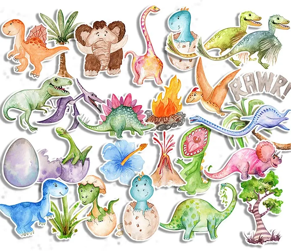 27Pcs Cute Dinosaur Stickers for Reward Boys Girls Watercolor Dino Decals for Party Favor Supplies DIY Craft Gift