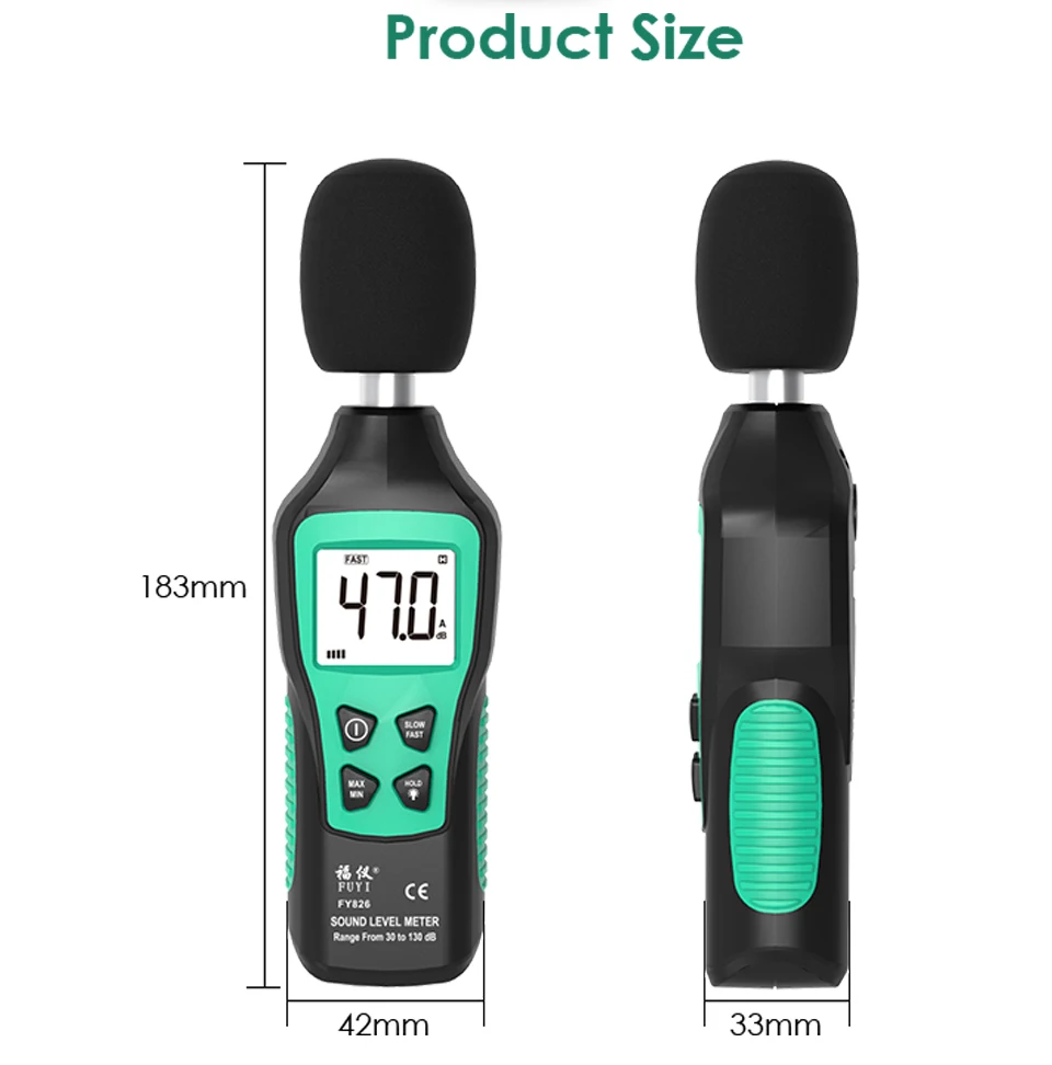Digital Sound Level Meter 30-130dB Noise Volume Measuring Instrument Decibel Monitoring Tester Fast/Slow Two Modes Sound Meter
