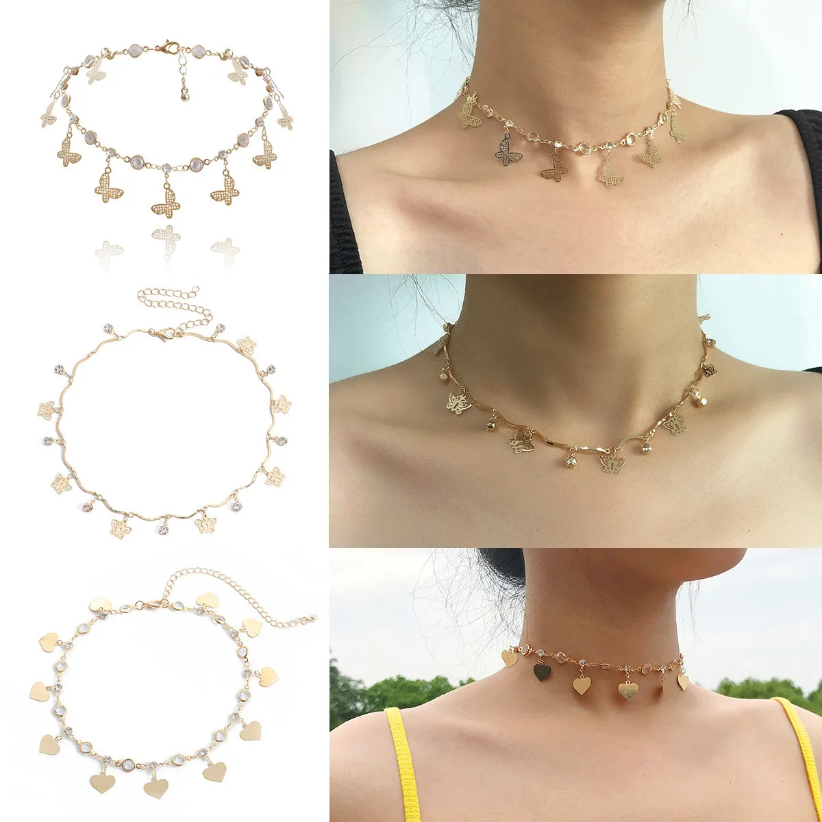 Женское колье-чокер с милым сердцем и бабочкой золотая цепочка для ключицы 2020 |