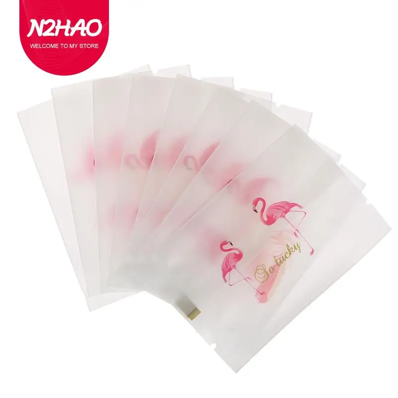 

100pcs Sealing Bags Plastic Cookie Bag Small Gift Creative Flamingo Candy Nougat Package Biscuits Baking Accessories 5.5*8.5cm
