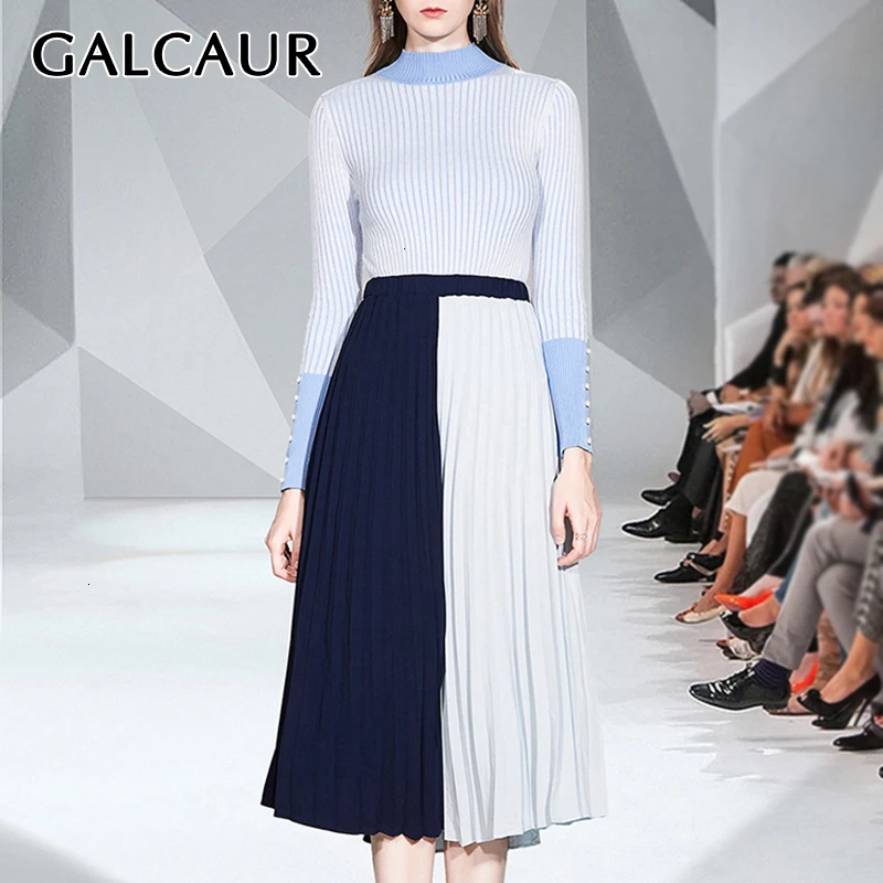 GALCAUR женские костюмы о образный вырез длинный рукав вязаный свитер пэчворк хит
