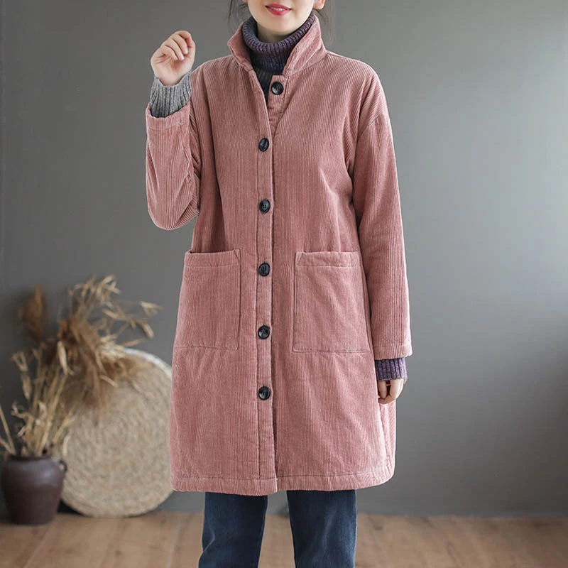 2021 autumn winter new literary fan corduroy cotton-padded coat cotton-padded jacket women mid-length warm plus velvet coat s569