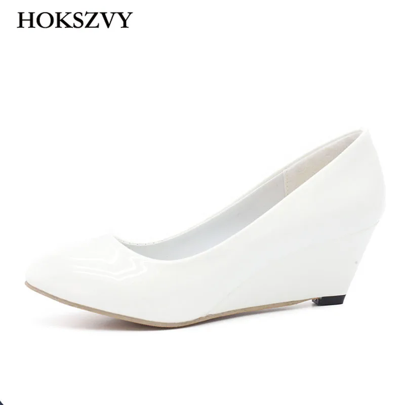 HOKSVZY/весна 2019 женские классические туфли лодочки на танкетке цвет черный белый