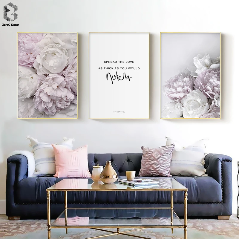 

Scandinavian Style Peony Flower Canvas Print Large Wall Art Posters and Prints Quote Poster Flower Wall Pictures for Living Room