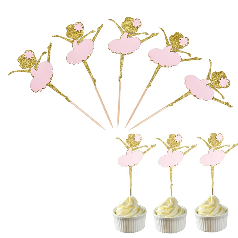 

10PCS Gold Glitter Dancing Girl Ballerina Cupcake Toppers for Wedding Shower Party Bridal Birthday Party Decorations Cake Picks