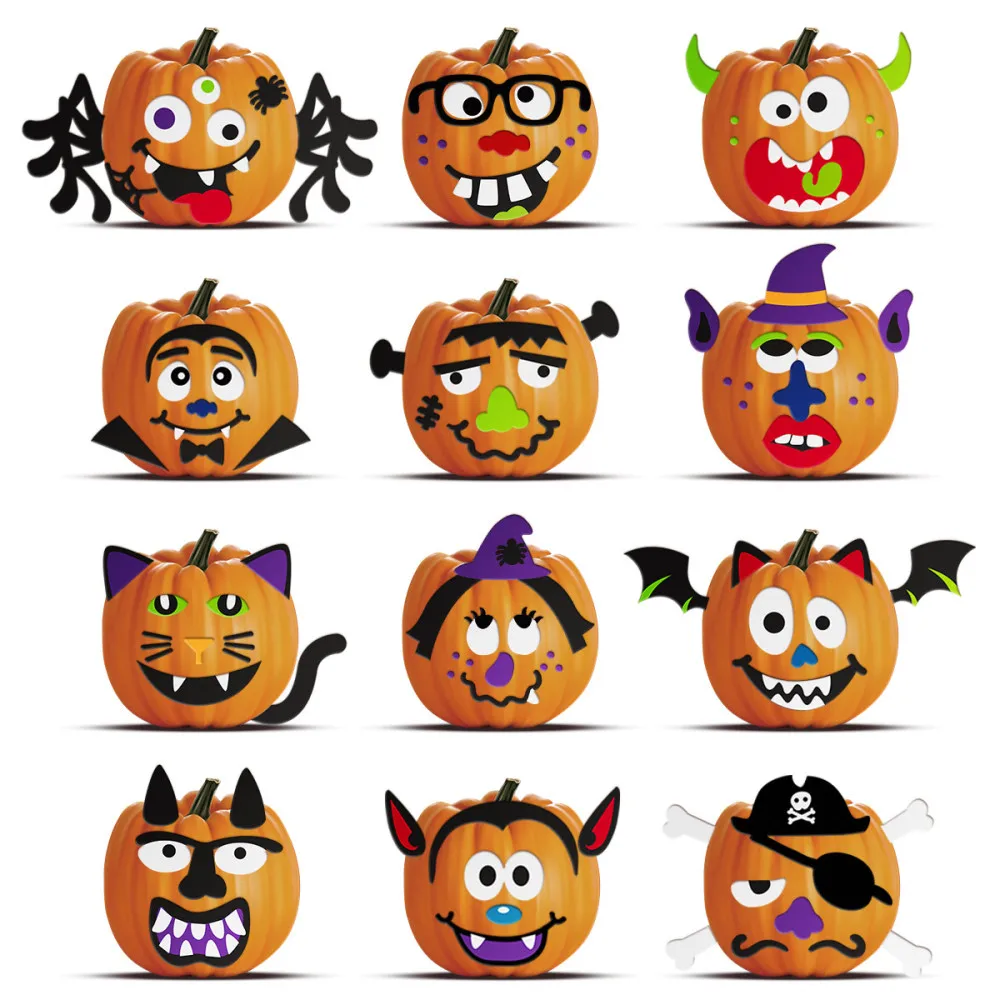 

Unomor 24PCS Pumpkin Face Stickers with 30PCS Wood Sticks Pumpkin Decorations Lantern Sticker Set