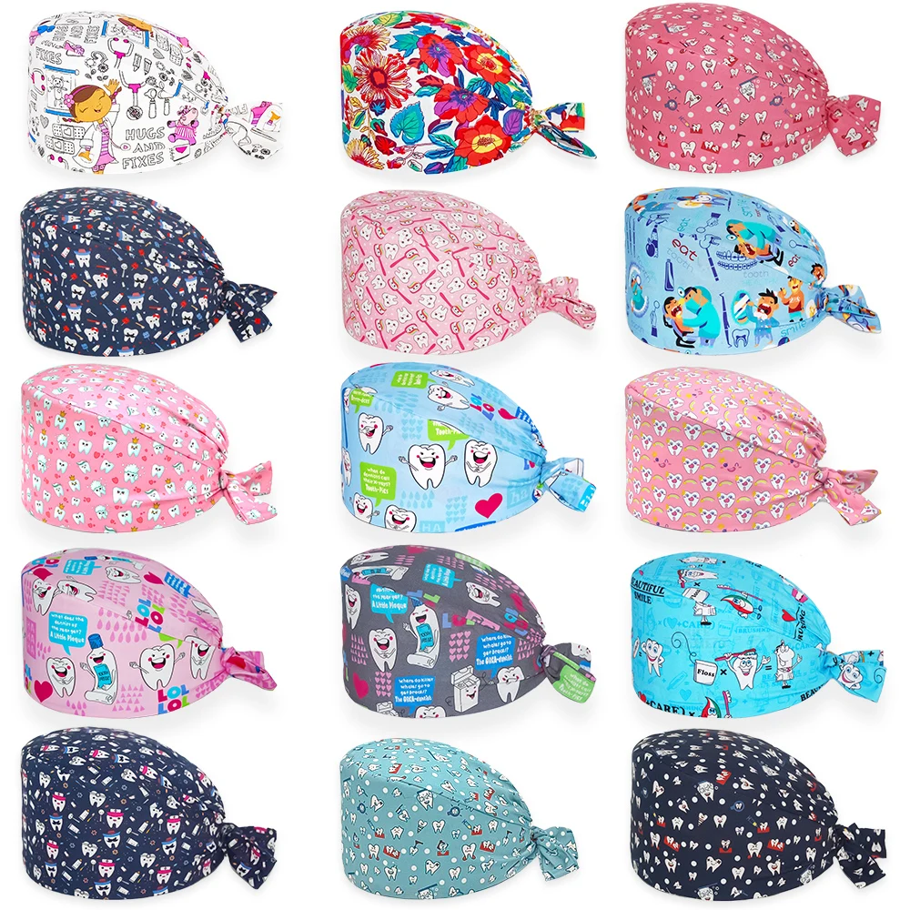 Новая хирургическая шапка с кнопками для женщин и мужчин регулируемая рисунком