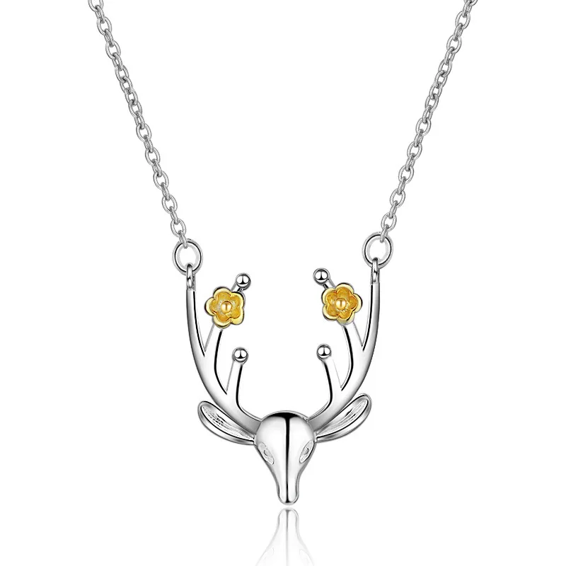 

100% 925 Sterling Silver Sweet Deer Animal Ladies Pendant Necklace Jewelry Women Short Chain Christmas Gift Drop Shipping