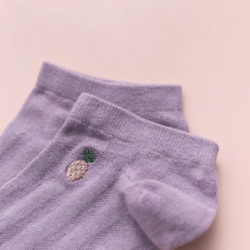 Носки женские с вышивкой фруктов Модные дышащие хлопковые сетчатые повседневные