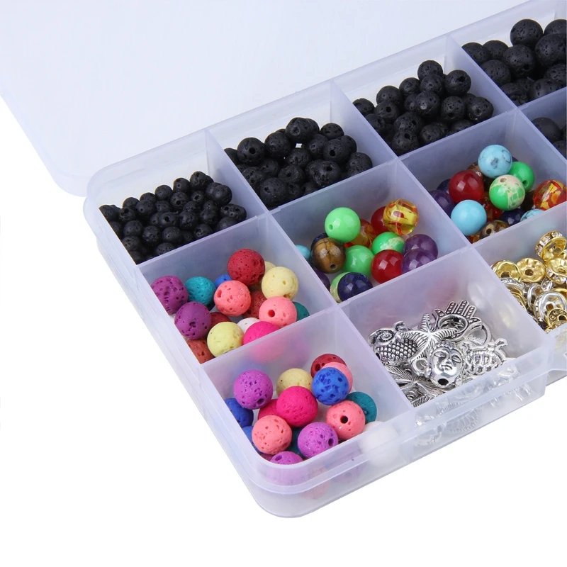 

Black Colored Lava Beads Kit with 8mm Chakra Beads Alloy Spacer Beads Bracelet Elastic Strings for Homemade Jewelry A20 21