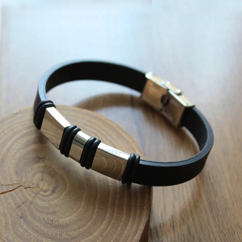 Женские и мужские браслеты из нержавеющей стали черные силиконовые с подвесками