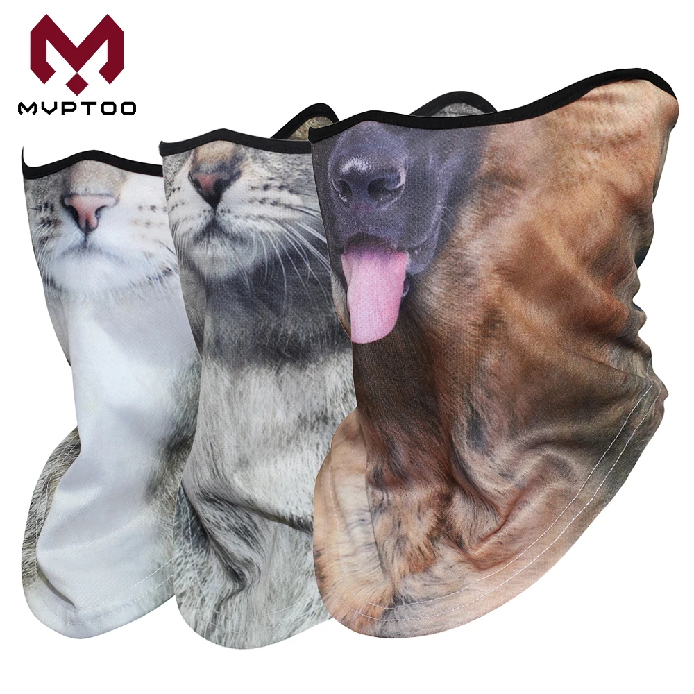 

3D Animal Bandanas Motorcycle Moto Half Head Cover Cat Dog Tube Scarf Ski Snowboard Biker Cycling Sun Face Balaclava Men Women
