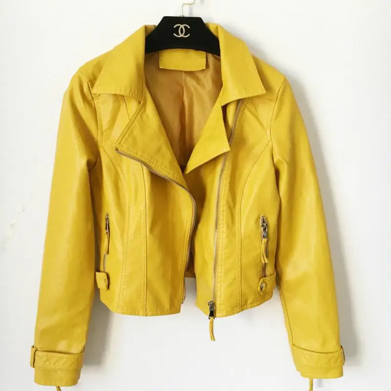 Модная свободная Короткая кожаная куртка для женщин весна-осень 2019 Дамская из