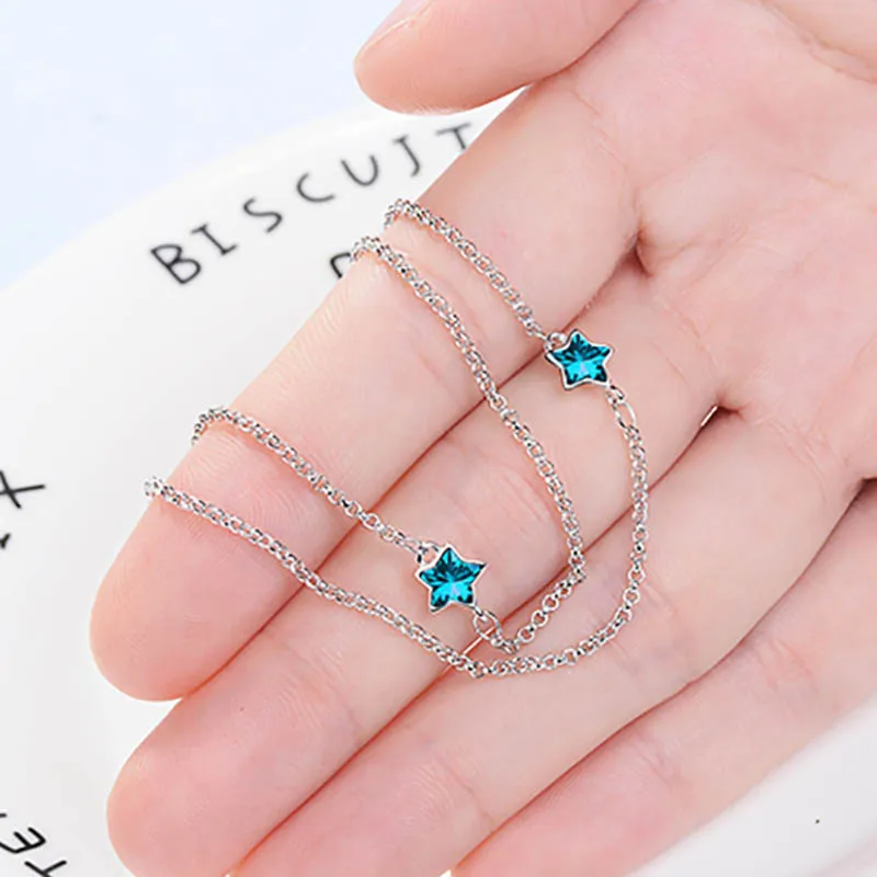 Bague Ringen темперамент двойной браслет-цепочка для женщин звезда драгоценный камень серебро 925 ювелирные изделия Аквамарин обручальные аксессуары подарок