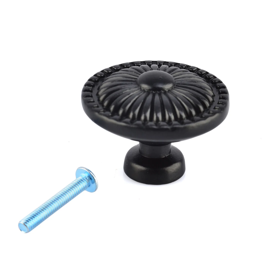 6Pcs Cute Round Durable Zinc Alloy Knob with Floral Emboss Door Drawer Pull Handle for Home Decor- Black | Обустройство дома