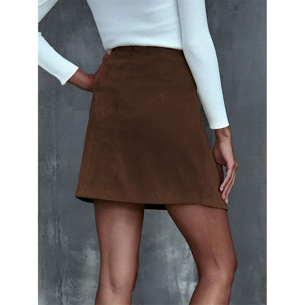 

Summer New Office Lady Mini Skirt Elegant Fashion Clothing Asymmetrical Brown Skirt Women Irregular A-line Short Skirt 2021