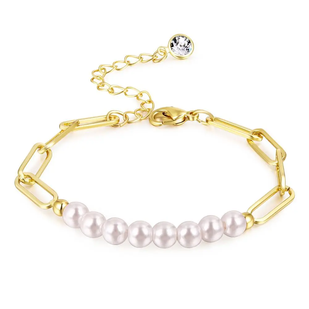 

Fashion Peal Bracelet For Women Imitation Pearls PaperClip Chain Bracelets Adjustable Minimalist Party Jewelry Gifts 2021 New
