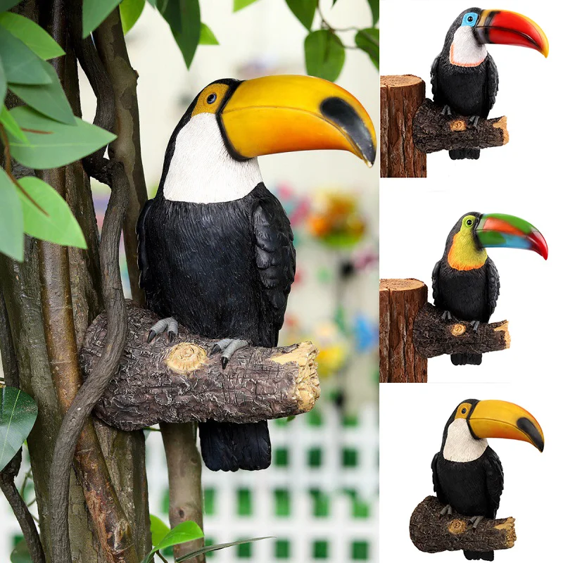 Simulation Big-Billed Toucan Ornaments Resin Fake Birds Crafts Garden Animal Tree Hanging Pastoral Decoration Pendant