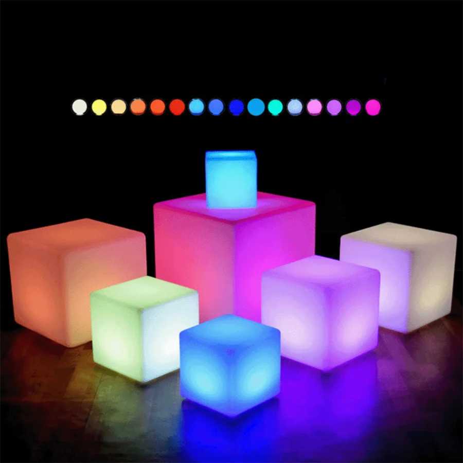 

10/15/20CM AA Battery Powered LED Table Light PE Plastic Cube Light Bar KTV Hotel Decoration Lamp Glowing Stool Cube Chair Light