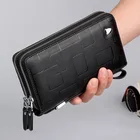 Многофункциональный длинный кошелек из натуральной кожи, бумажник из воловьей кожи на молнии с зажимом для денег, простой мужской деловой клатч для мобильного телефона