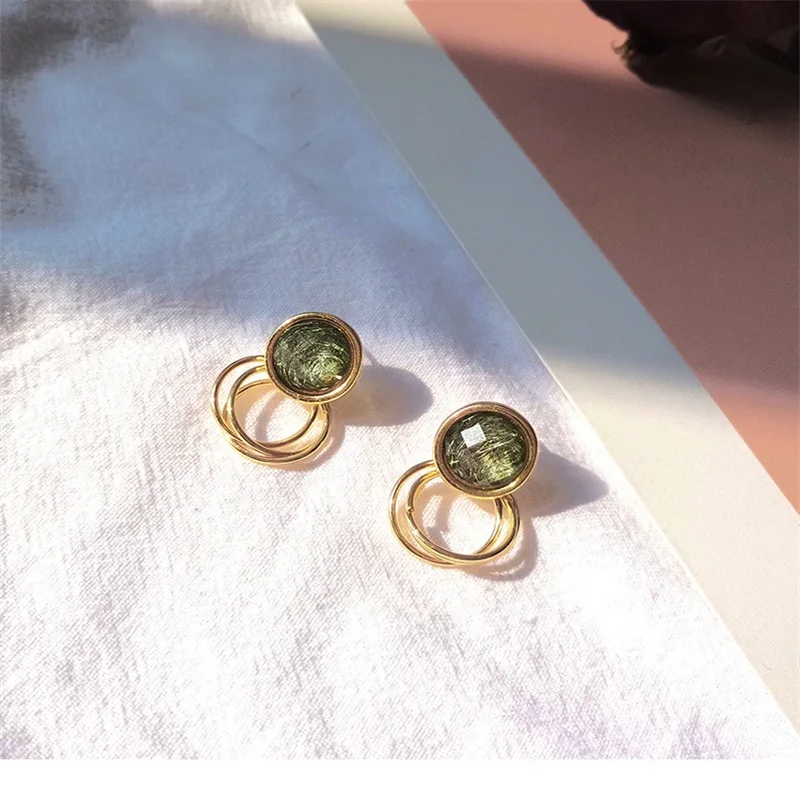 Новые простые высококачественные милые серьги с зелеными кристаллами и камнями