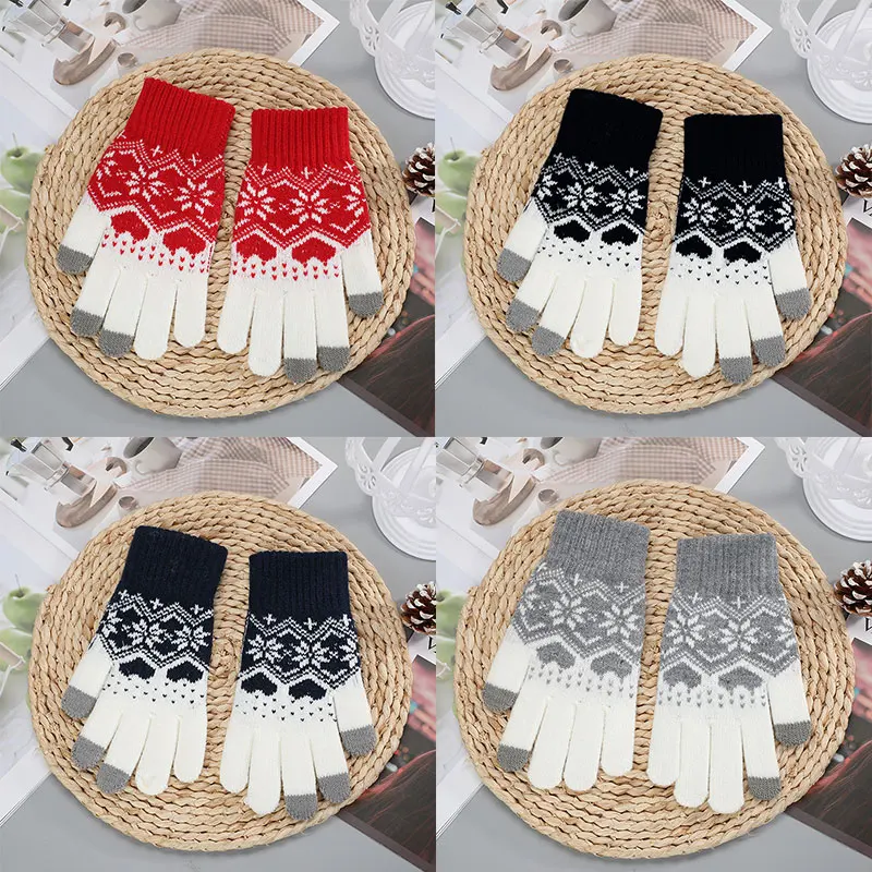 

Warm Jacquard Comfortable Christmas Snowflake Gloves Delicate Loving Soft Breathable Touch Screen Gloves Cycling Knitted Gloves