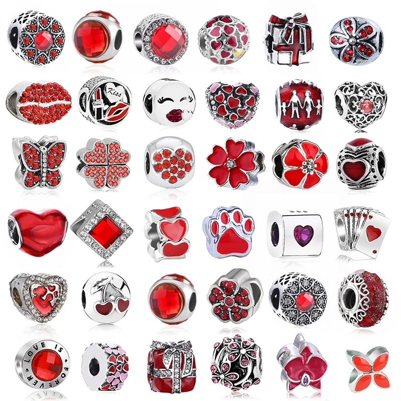 2 шт./лот хит продаж Красный Кристалл губы поцелуй бусины сердце амулеты подходит