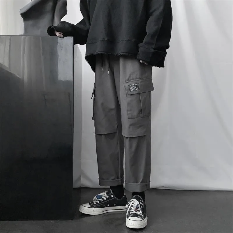 Брюки карго NiceMix мужские до щиколотки уличная одежда черные штаны в стиле хип хоп