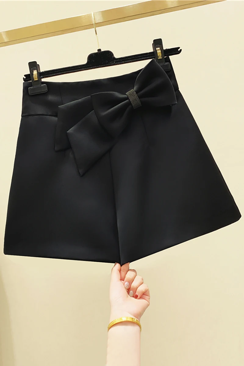 

Spring Autumn New Women's Wide-Leg Shorts Diamond Bow High Waist Shorts Ladies Casual Shorts Ropa Mujer Short Mujer