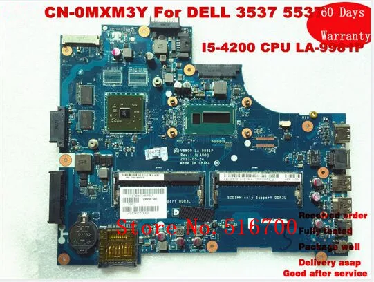 Материнская плата для Dell 15R 5537 3537 VBW00 LA-9981P DP/N MXM3Y 0MXM3Y с I5 CPU материнская 100% полностью