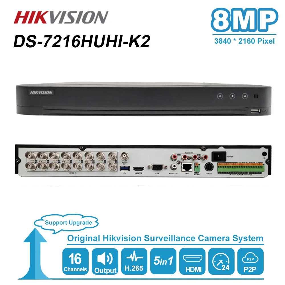 Hikvsion 16CH 5 в 1 AHD DVR Поддержка CVBS TVI CVI AHD аналоговые камеры P2P Облако H.265 Аудио HDMI видео рекордер DS-7216HUHI-K2