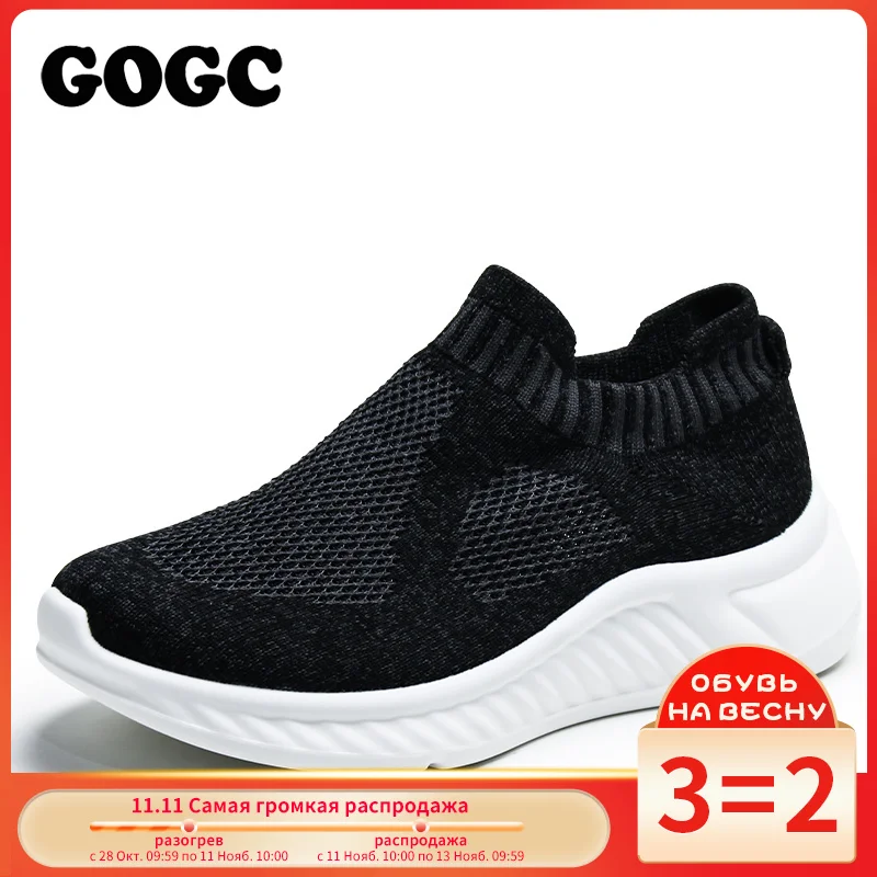 

GOGC 2021 Spring Women Breathable Shoes Woman Flat Slip on Platform Tenis for Women Mesh Sock Sneakers Shoes zapatillas aire muj