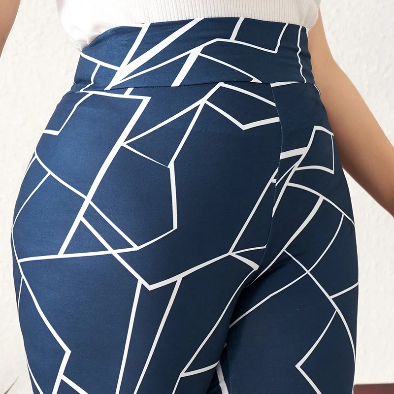 

MakFound 2021 Woman Jogger Sweatpant Blue Oversized Chic Geo Print Wide Waistband Leggings Casual Fitness Workout Pants 3XL 4XL