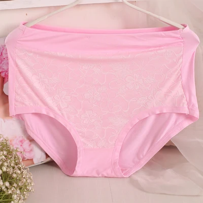 Pink Женские трусики размера плюс с высокой талией, нижнее белье для девушек, Модальные трусы большого размера, модные Хлопковые женские трусики большого размера с цветочным рисунком - Цвет: Pink