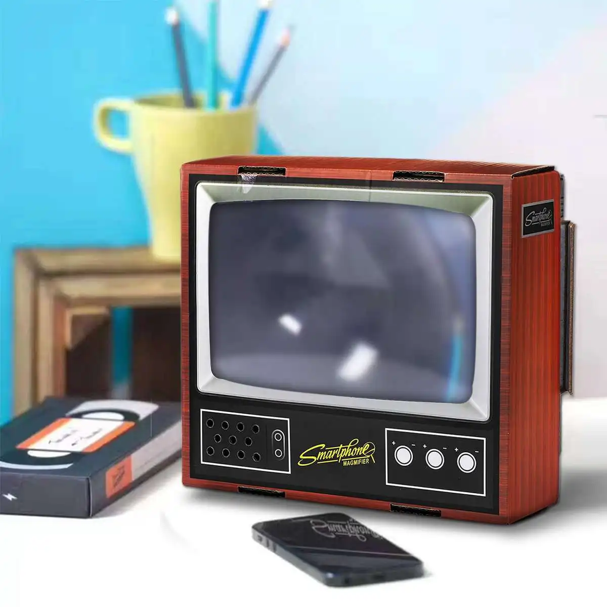 DIY картон винтажный ТВ телефон увеличительное стекло картон Ретро ТВ увеличитель для экрана телефона Подставка держатель телефона увеличенное крепление подарок