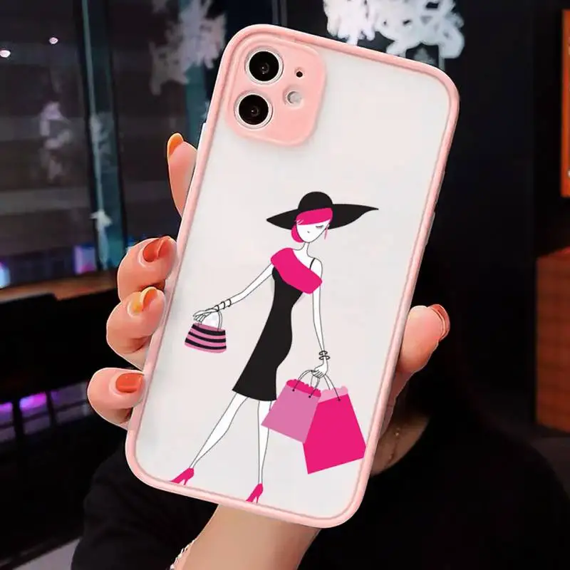 

Beautiful Love Dress Shopping Girl Phone Case Matte Transparent for iPhone 7 8 11 12 s mini pro X XS XR MAX Plus cover funda