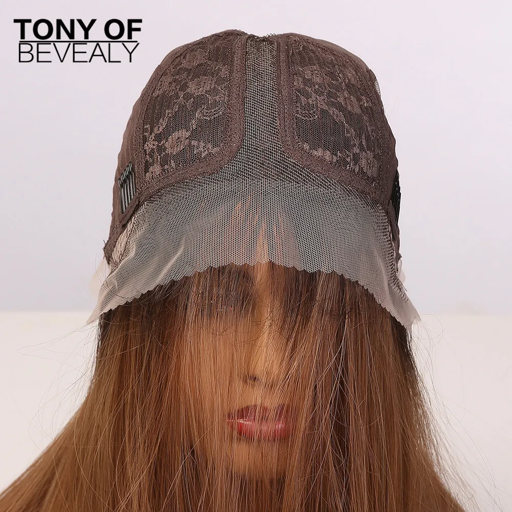 Длинные прямые коричневые кружевные Передние Синтетические Искусственные