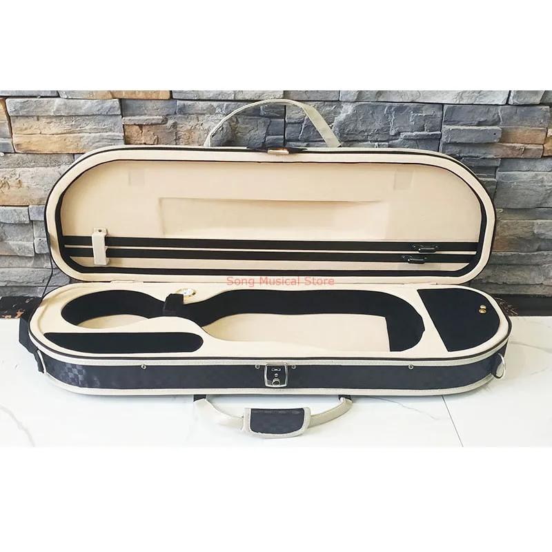 Футляр для скрипки Fastshipping 4/4 3/4 1/2 1/4 в клетку из пеноматериала с дугами и гигрометром, в комплекте аксессуары.