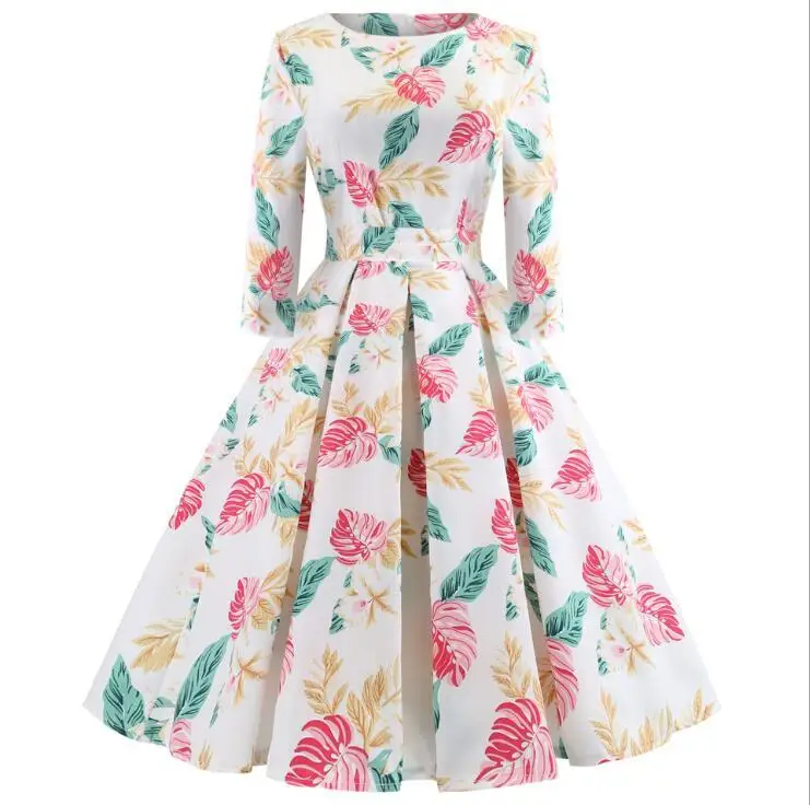 

XUXI Women Retro Mid-sleeve Summer Hot Sale Sexy Printing Big Swing Dress E1147
