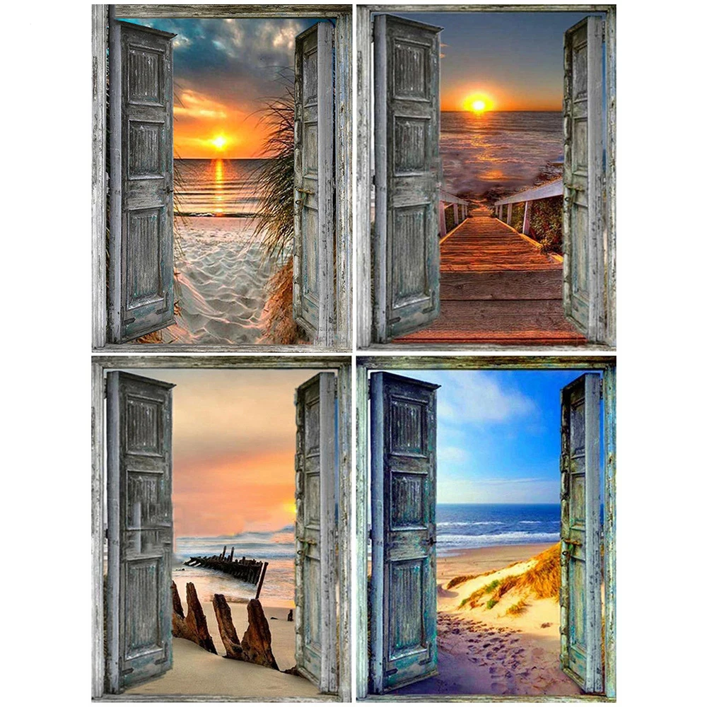 

Алмазная вышивка Стразы 5D с полным заполнением, картина с изображением двери и заката, вышивка крестиком, домашний декор