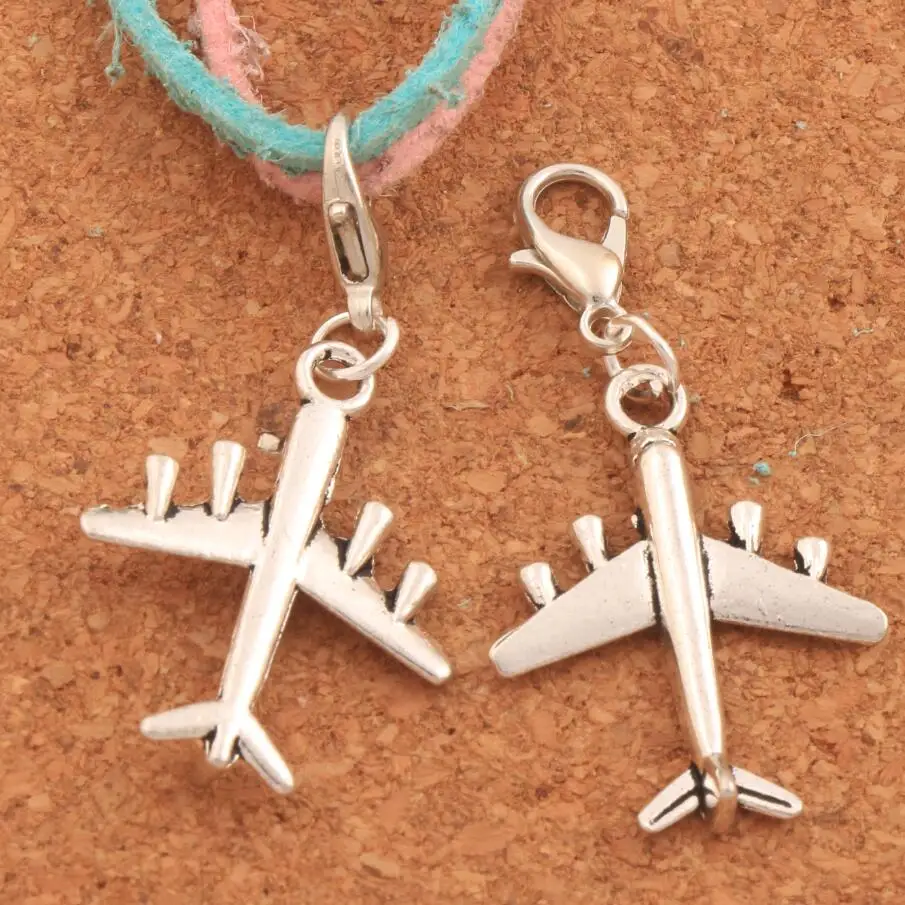 

100PCS Zinc Alloy Airplane Jet Plane Clasp European Lobster Trigger Clip On Charm Beads C1626 41.1x21.3mm