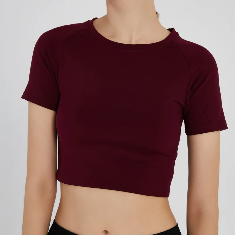 

Tops for Women Short Sleeve Yoga T-Shirts Crop Top Running Sexy Exposed Navel Blouses Quick Dry Fitness Gym Solid Sports Shirts
