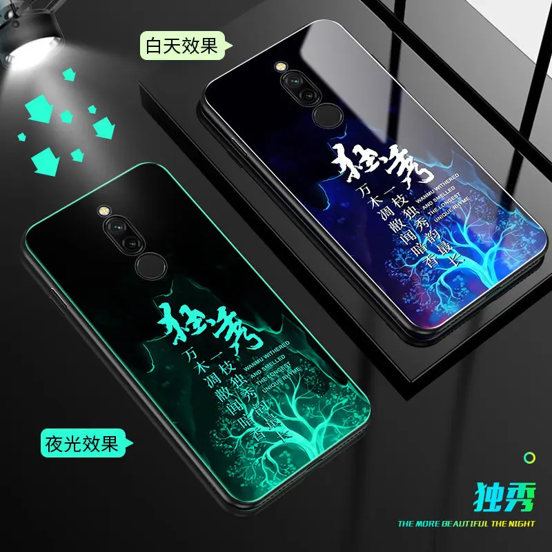 F Светящийся чехол для телефона Xiaomi Redmi 8, чехол 6,22 дюйма, светящаяся задняя крышка из закаленного стекла для Xiaomi Redmi 8, силиконовый чехол - Цвет: F