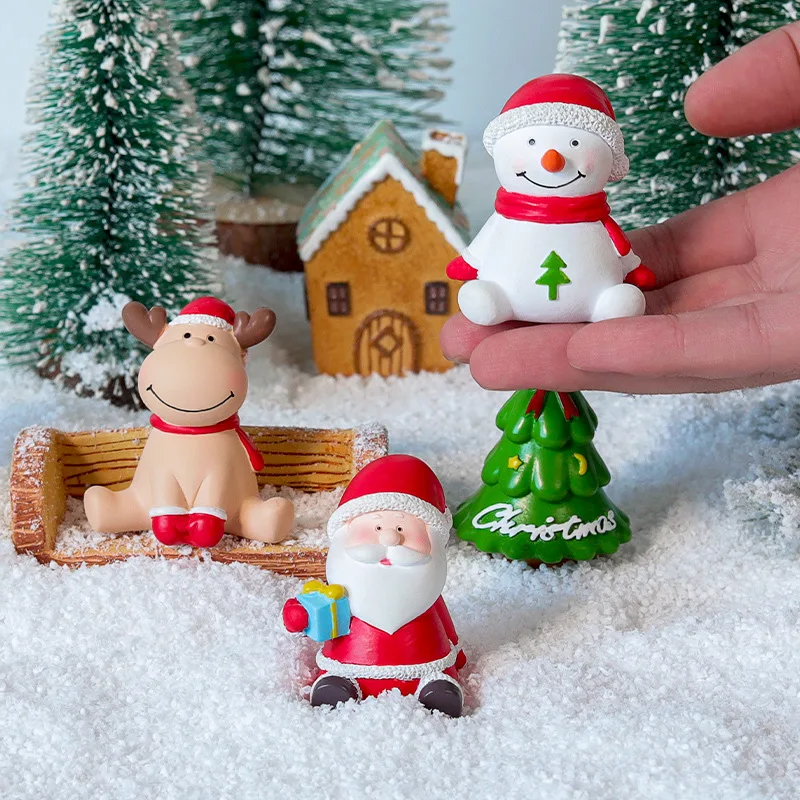 

Marry Christmas Resin Miniature Christmas Tree Santa Claus Snowmen Cake Decoration New Year Xmas Gift Garden Home Decor Craft