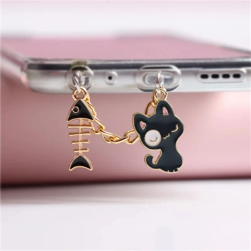 Anti Dust Plug Black White Cat Charging Port Dust Plug Charm Kawaii  Cute Dust Protection Phone Charge Jack Stopper For iPhone